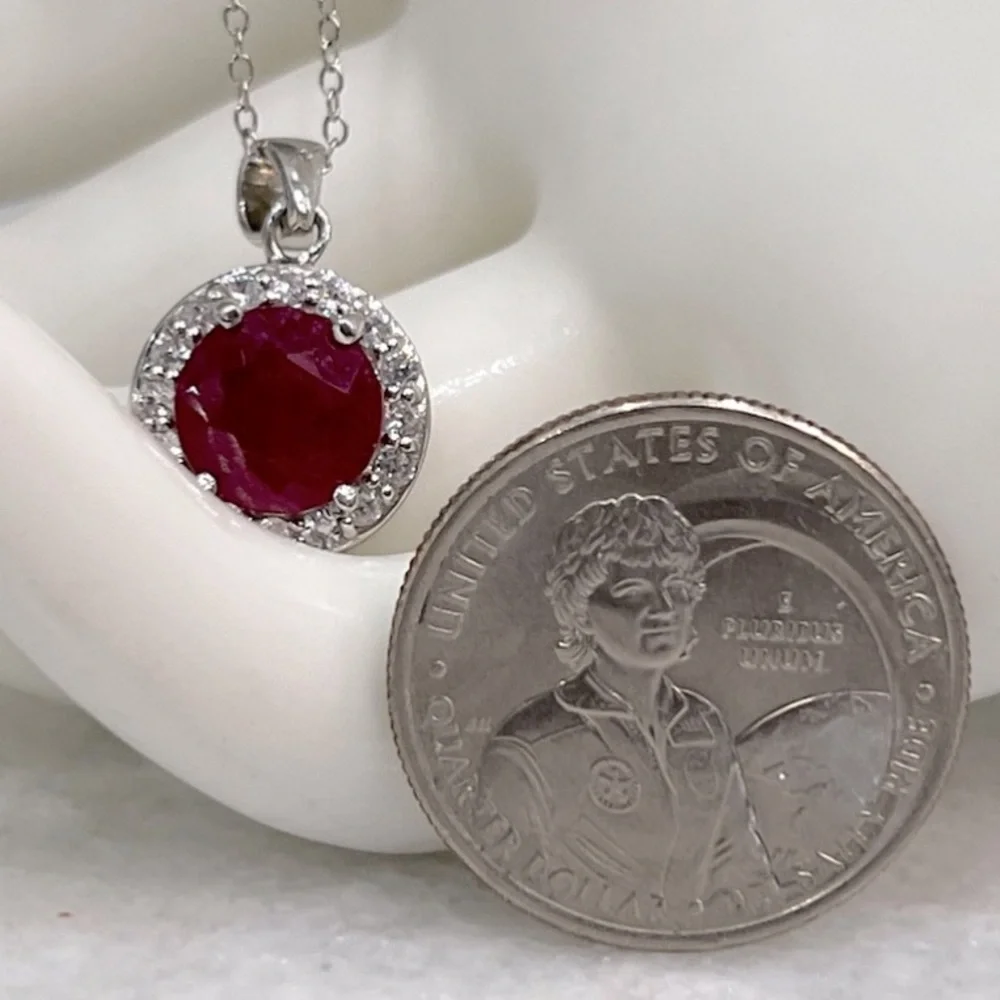 Niassa Ruby White Zircon Sterling Silver Halo Pendant Necklace - Picture 14 of 14